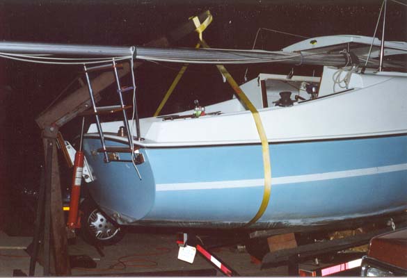 Hoist rigged to lift the stern