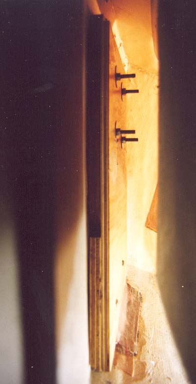The plywood backing plate inside the transom